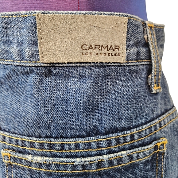 Carmar Los Angeles Beatrice Red Stripe Distressed Denim Mini Skirt Size 27 Women - Picture 7 of 12